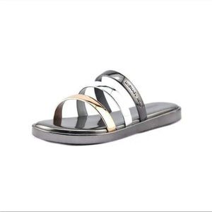 MICHAEL Michael Kors Keiko Gunmetal Slides Size 6